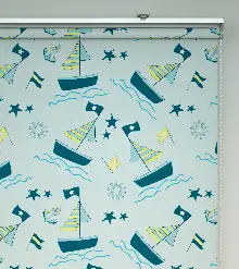 Bebek Odası - Denizci Desenli Baskılı Stor Perde- Yeşil-Çok Renkli