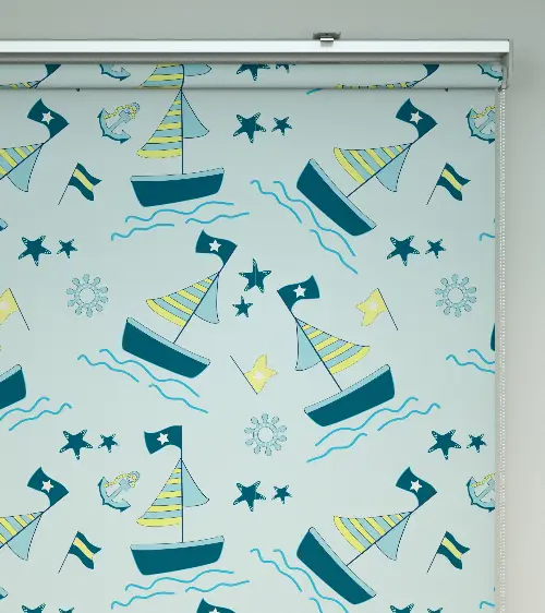 Denizci Desenli Baskılı Stor Perde- Yeşil-çok Renkli