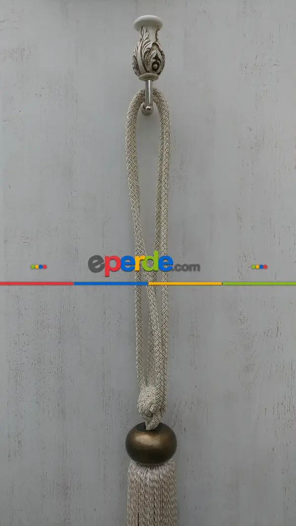 Kahve Ahşap Krem Ekru Braçol Perde Bağı- Ekru