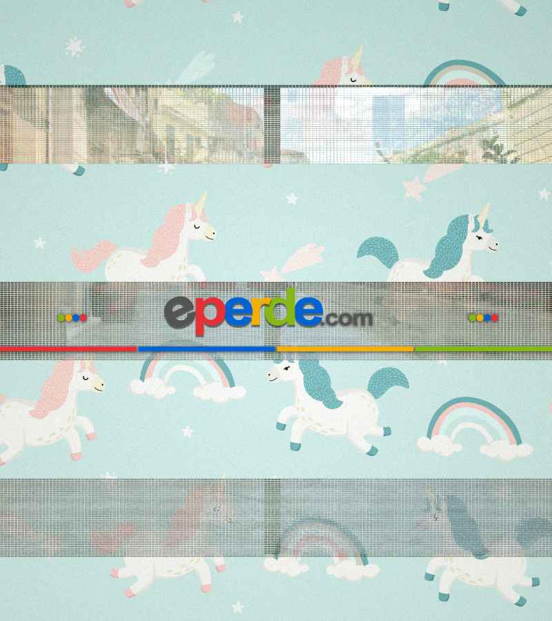 Unicorn Desenli Baskılı Zebra Perde- Çok Renkli