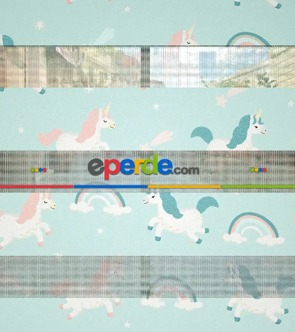 Unicorn Desenli Baskılı Zebra Perde- Çok Renkli