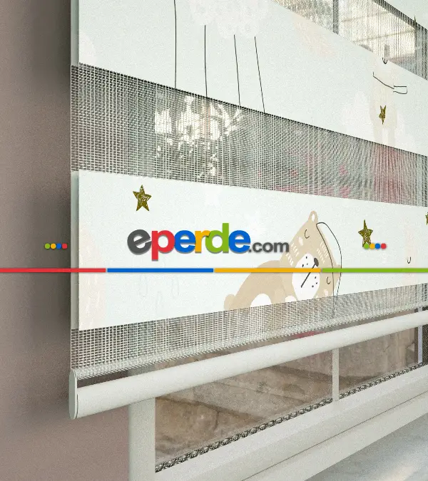 Bulut Desenli Baskılı Zebra Perde- Çok Renkli