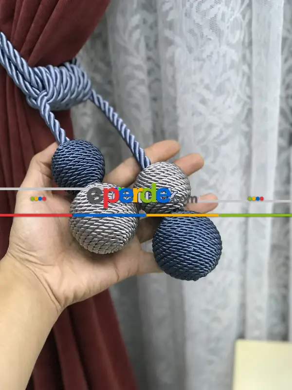 Kordon Sarım Özel Fon Perde Bağı Çift Toplu Petrol Mavi Gri- Gri-füme-antrasit-petrol Mavisi