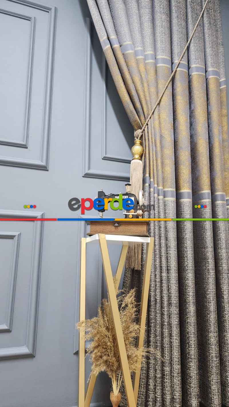 Altın Gold Gri Modern Fon Perde, Adet Fiyatıdır, İstediğiniz Boy Ölçüsünde Dikilir, Eni 70 İla 100cm Arası Seçenekler, Sık Piledir 70cm X 275cm 