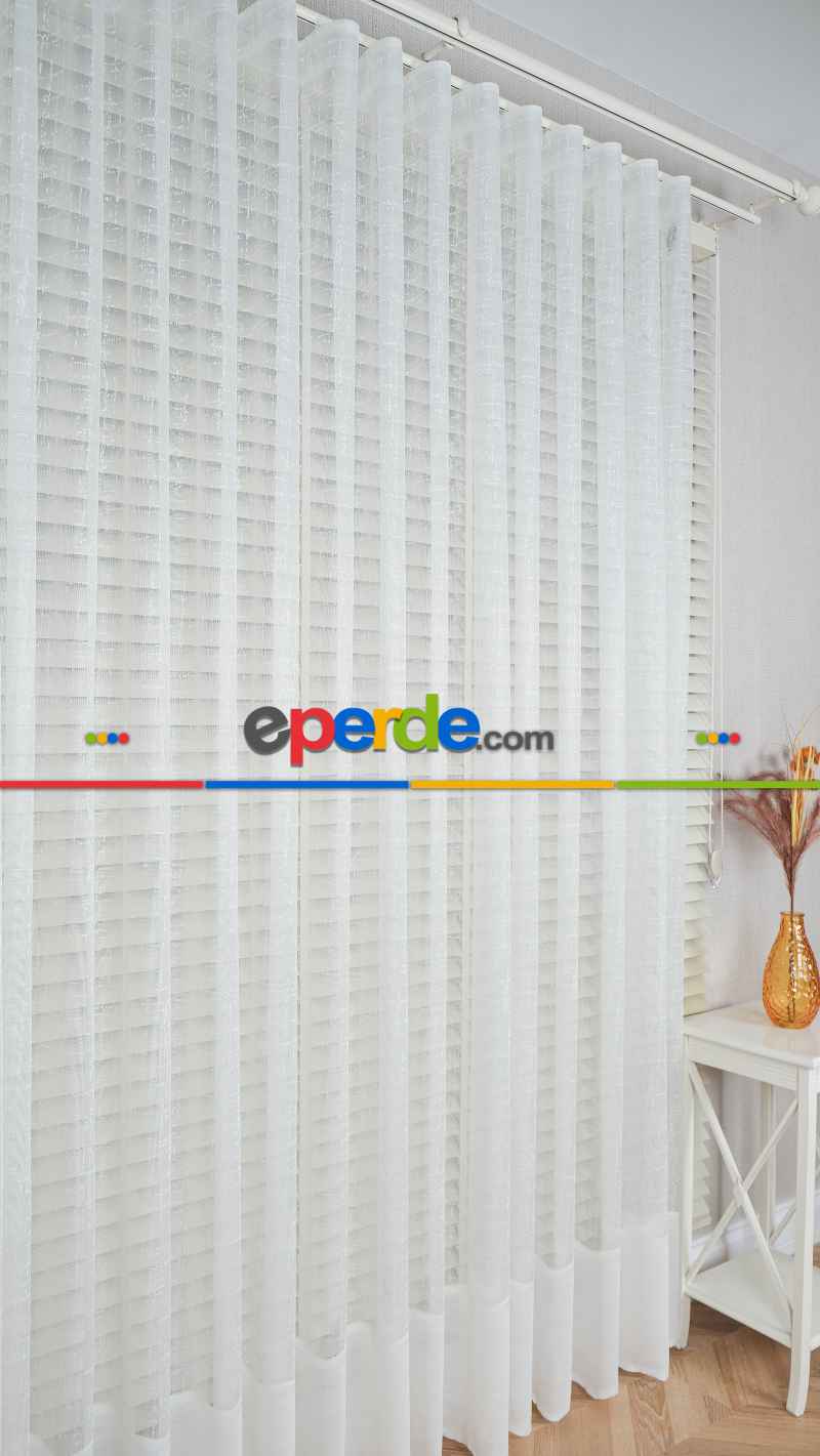 Ekru Etek Bantlı Tül Perde, Ağır Gramajlı Premium Seri