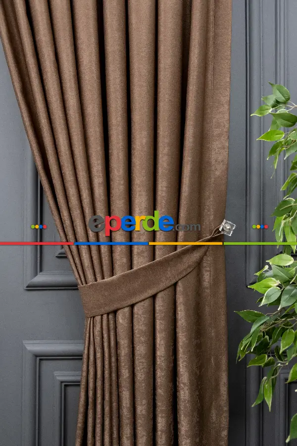 Salon - Soft Sütlü Kahve Fon Perde Dökümlü En - Sütlü Kahve