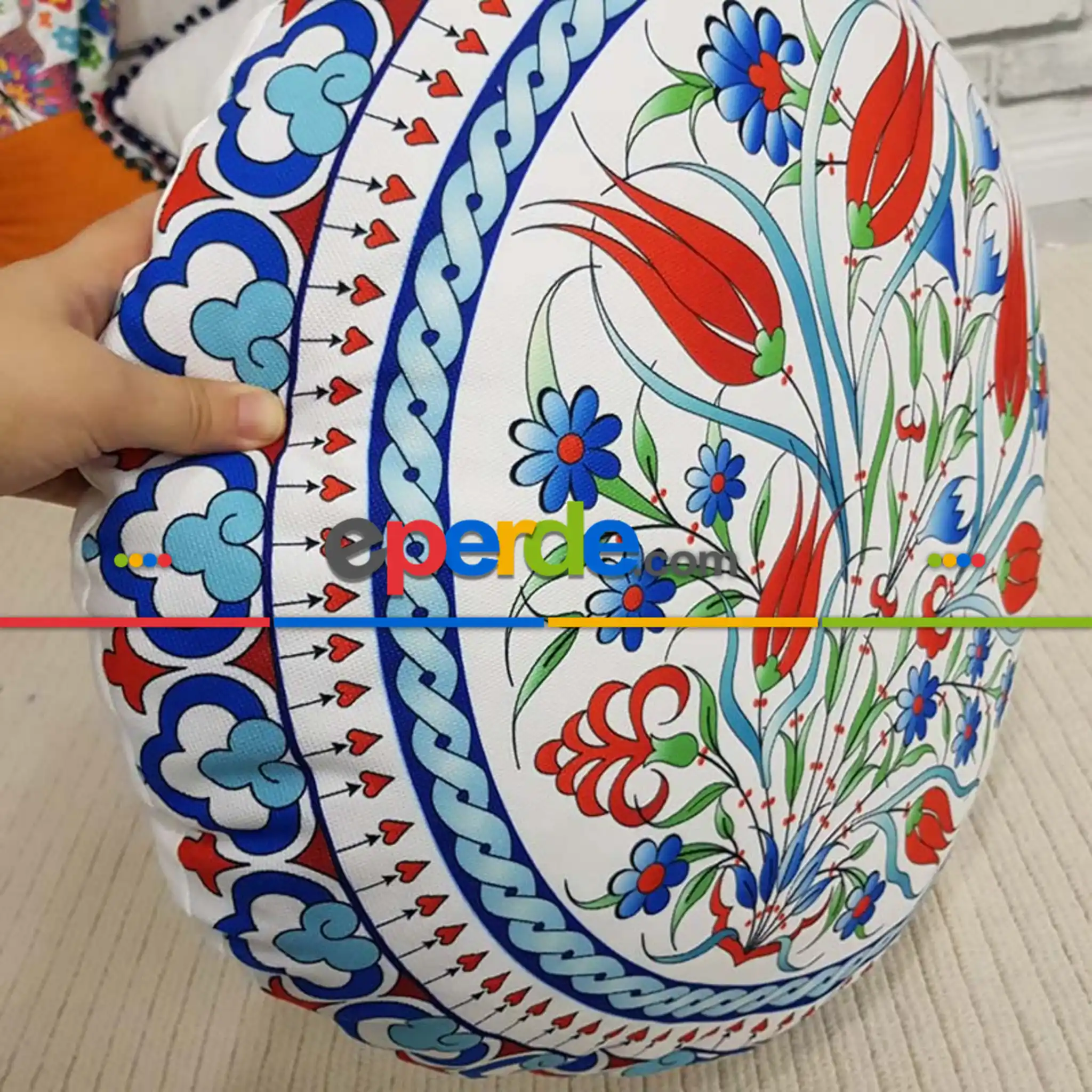 Çini Desenli Yuvarlak Yer Minderi 45 Cm Çapında-  Çok Renkli 2