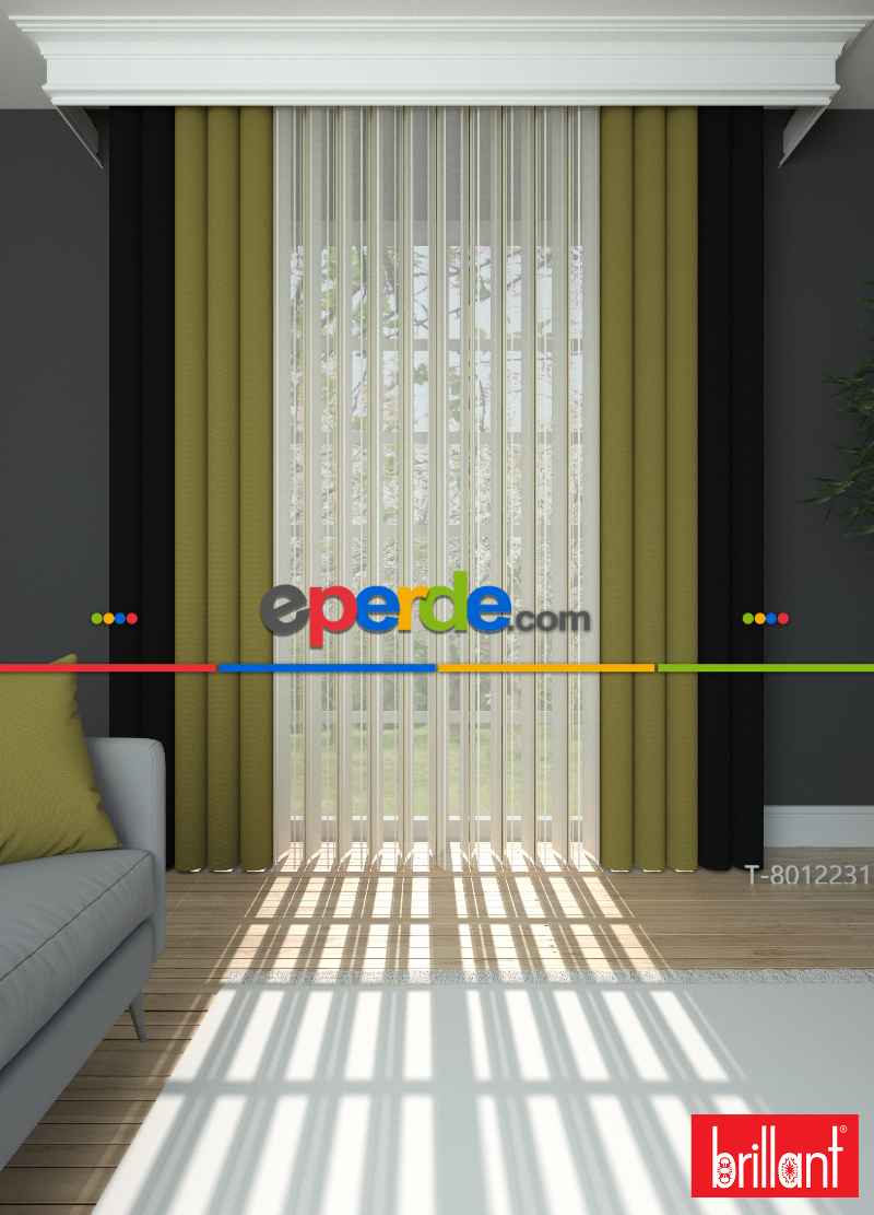 Brillant Akıllı Tül Siyah-fıstık Yeşili Perde Tül Dikey Zebra Perde Düz 1. Kalite