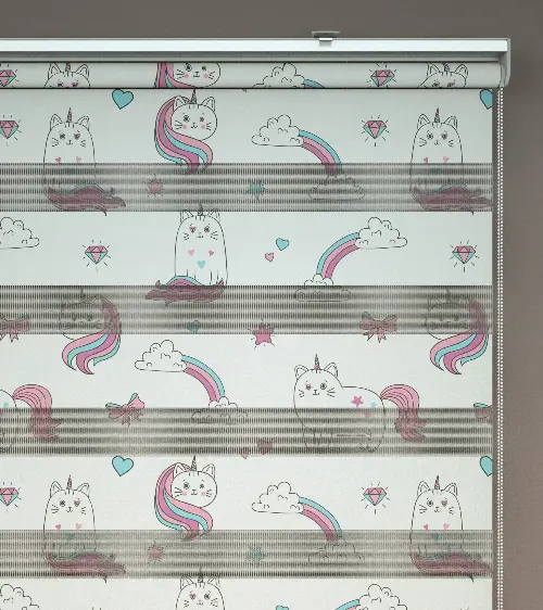Unicorn Desenli Baskılı Zebra Perde- Çok Renkli