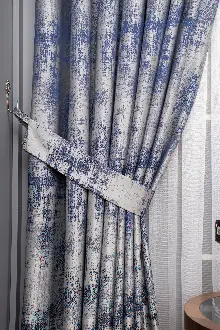 Jakar Dokuma Fon Perde - Mavi - Gri