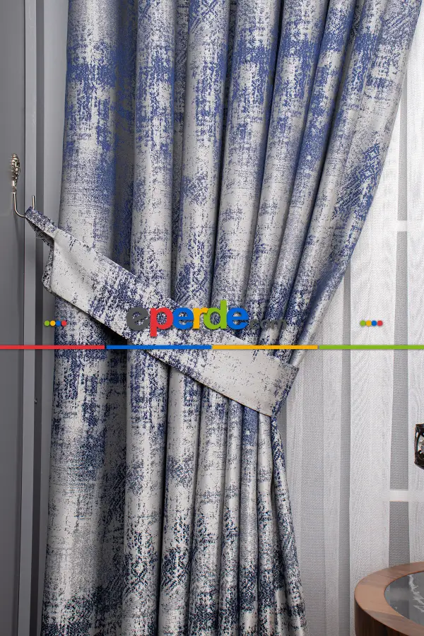 Jakar Dokuma Fon Perde - Mavi - Gri