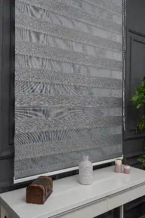 Zebra Perde - Gümüş Simli Kırık Pileli Zebra Perde, Lüx Orjinal