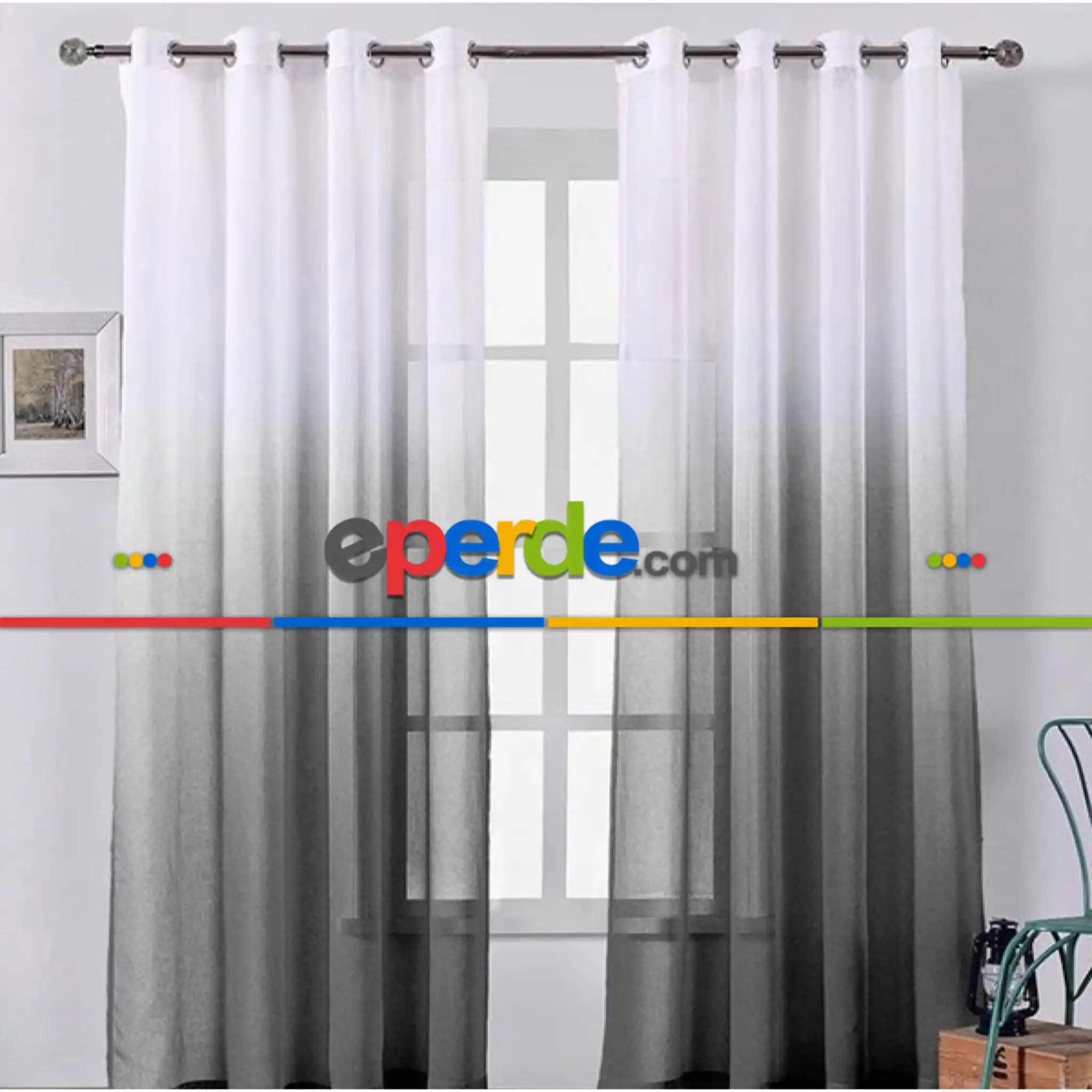 Gri Antrasit Renk Rustik Kuşgözü Tül Perde Decoring Perde