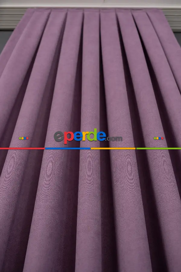 Salon - Koyu Lila Düz Fon Perde Dökümlü Fon Perde