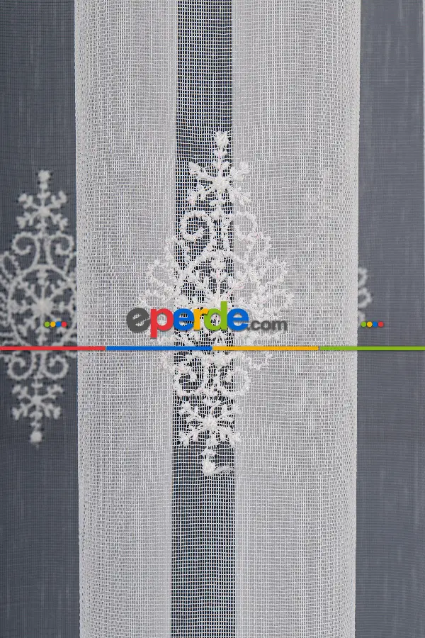 Salon Tül Modelleri - Kolye Tt Zemin Brode Nakış İşlemeli Tül Perde