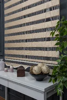 120x200 Hazır Koyu Krem Bambu Zebra Perde