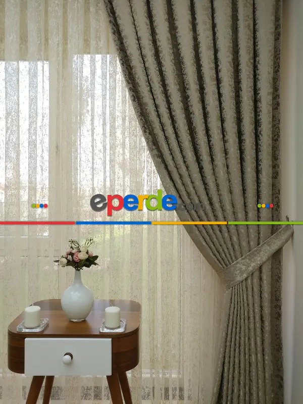 Yatak Odası - Toprak Rengi Duz Jakar Fon Perde - Kahverengi