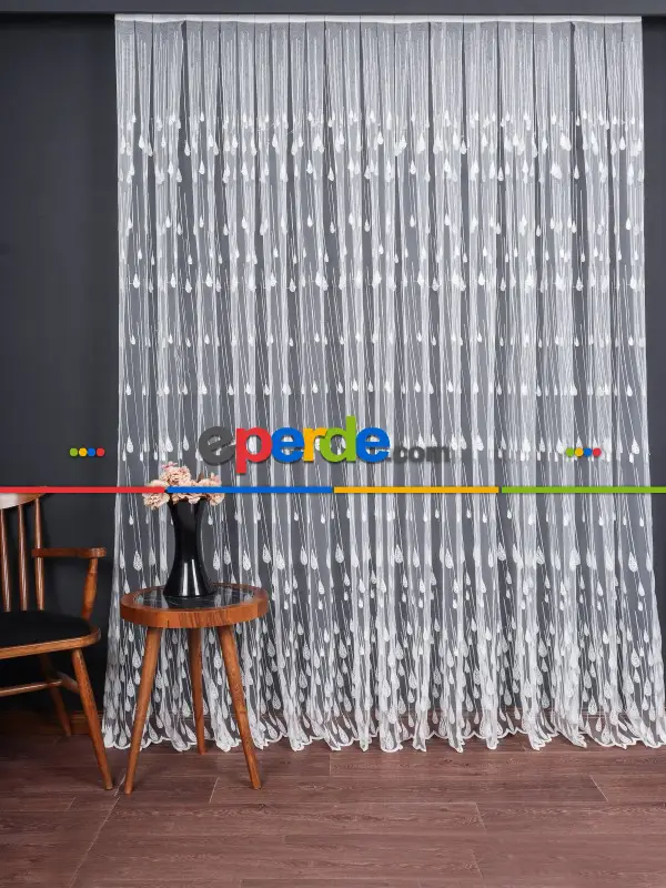 Damlacık Desenli Brode İşlemeli Tül Perde