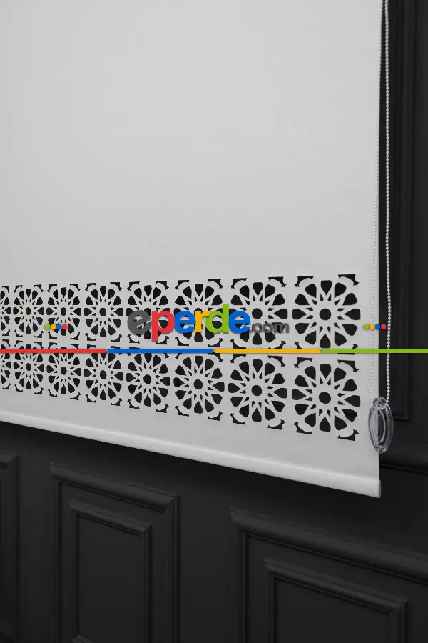 Salon Stor - Ekru Renk Lazer Kesim Mat Stor Perde (ister Düz - İster Lazer Kesimli Satın Alın)