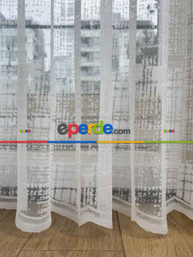 Oturma Odası - Desenli Fransız Dantel Örme Tül Perde, Desenli Ütü İstemeyen Tül