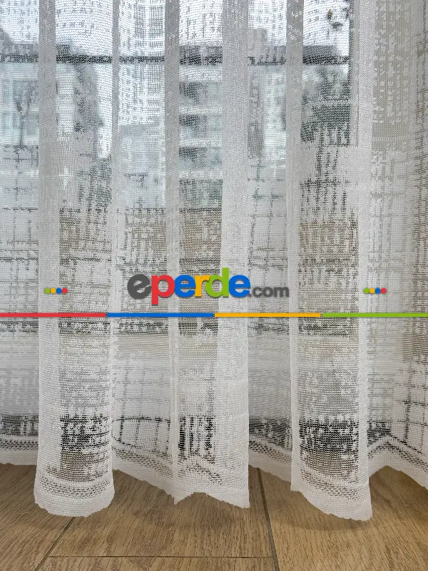 Oturma Odası - Desenli Fransız Dantel Örme Tül Perde, Desenli Ütü İstemeyen Tül