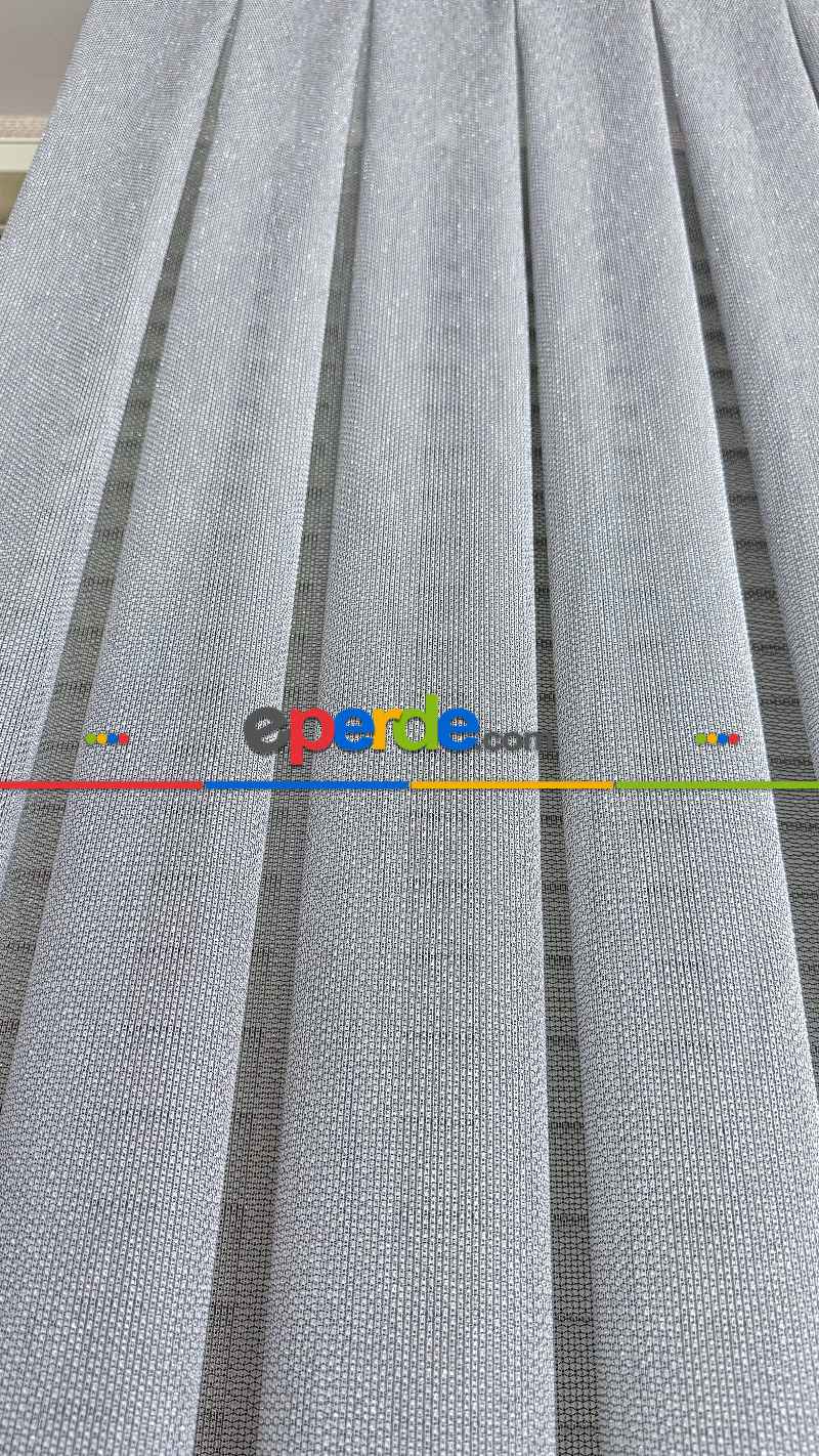 Gri Keten Gümüş Simli Tül Perde - Ağır Gramajlı Premium