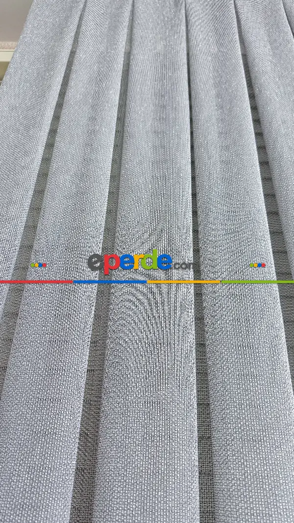 Salon - Gri Keten Gümüş Simli Tül Perde - Ağır Gramajlı Premium