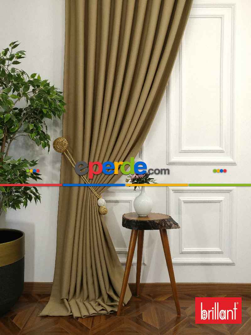 %95 Brillant Karartma Blackout Hardal Bej Renk Fon Perde- Bej-açık Vizon-hardal