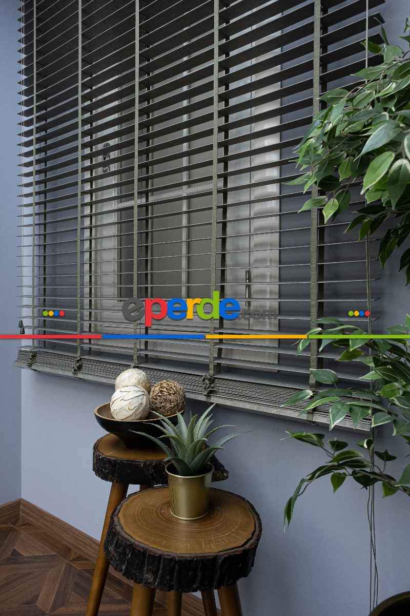 Mutfak 50 Mm Ahşap Jaluzi Perde - Kurdelalı- Haki