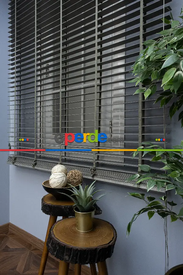 50 Mm Ahşap Jaluzi Perde - Kurdelalı- Haki