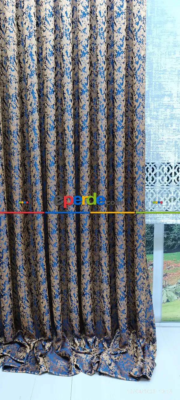 Yatak Odası - 2023 Elit Modern Desenli Fosforlu İplik Dokuma Fon Perde - 2