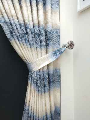 Patine Desenli Gökkuşagı Desenli Jakar Fon Perde Mavi Koyu