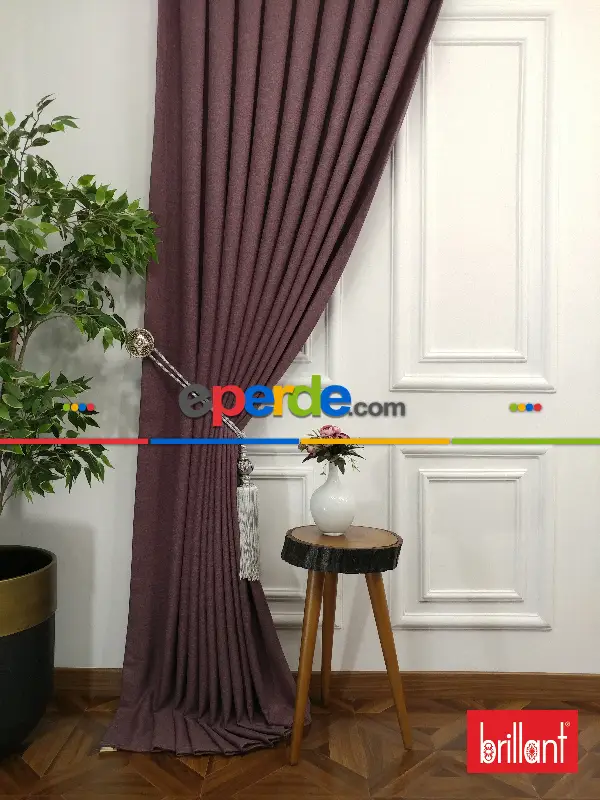 Yatak Odası - Brillant Keten Gül Kurusu Renk Düz Fon Perde - Gül Kurusu