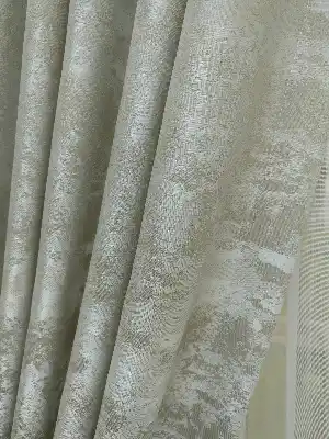 Patine Desenli Taş Rengi - Katyonik Jakar Fon Perde- Taş Rengi