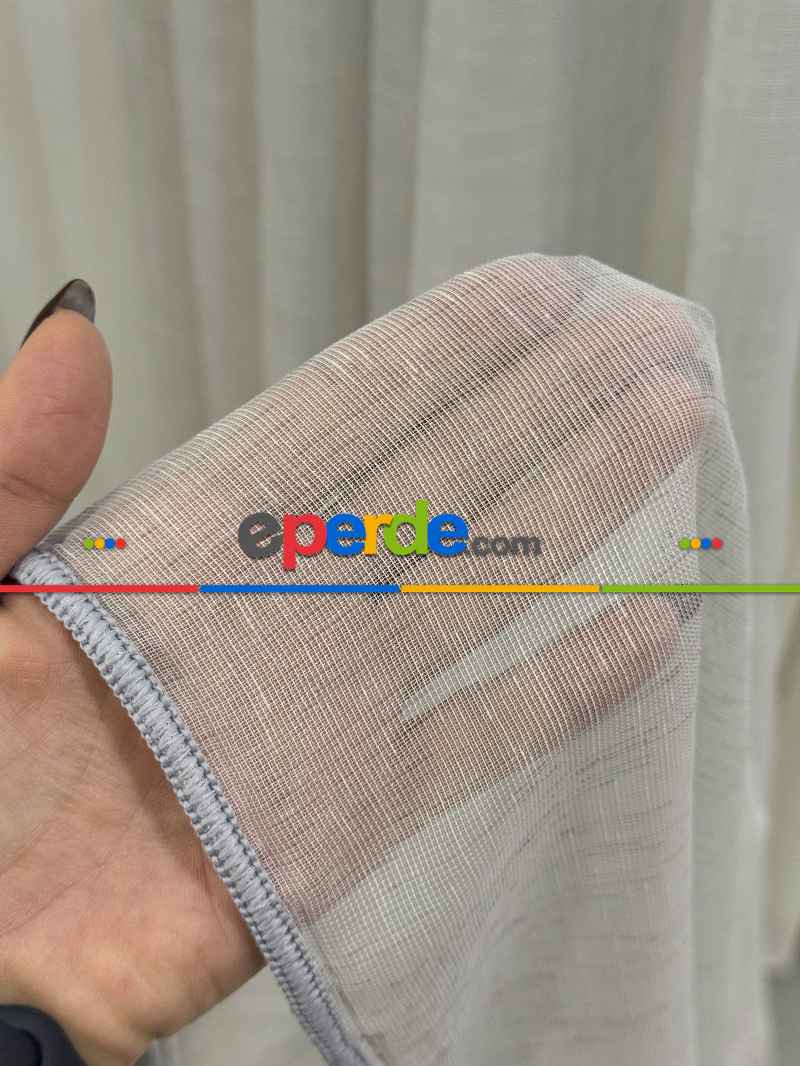 Yatak Odası - Açık Gri Keten Tül Perde, Premium Seri, Kurşunlu Tül