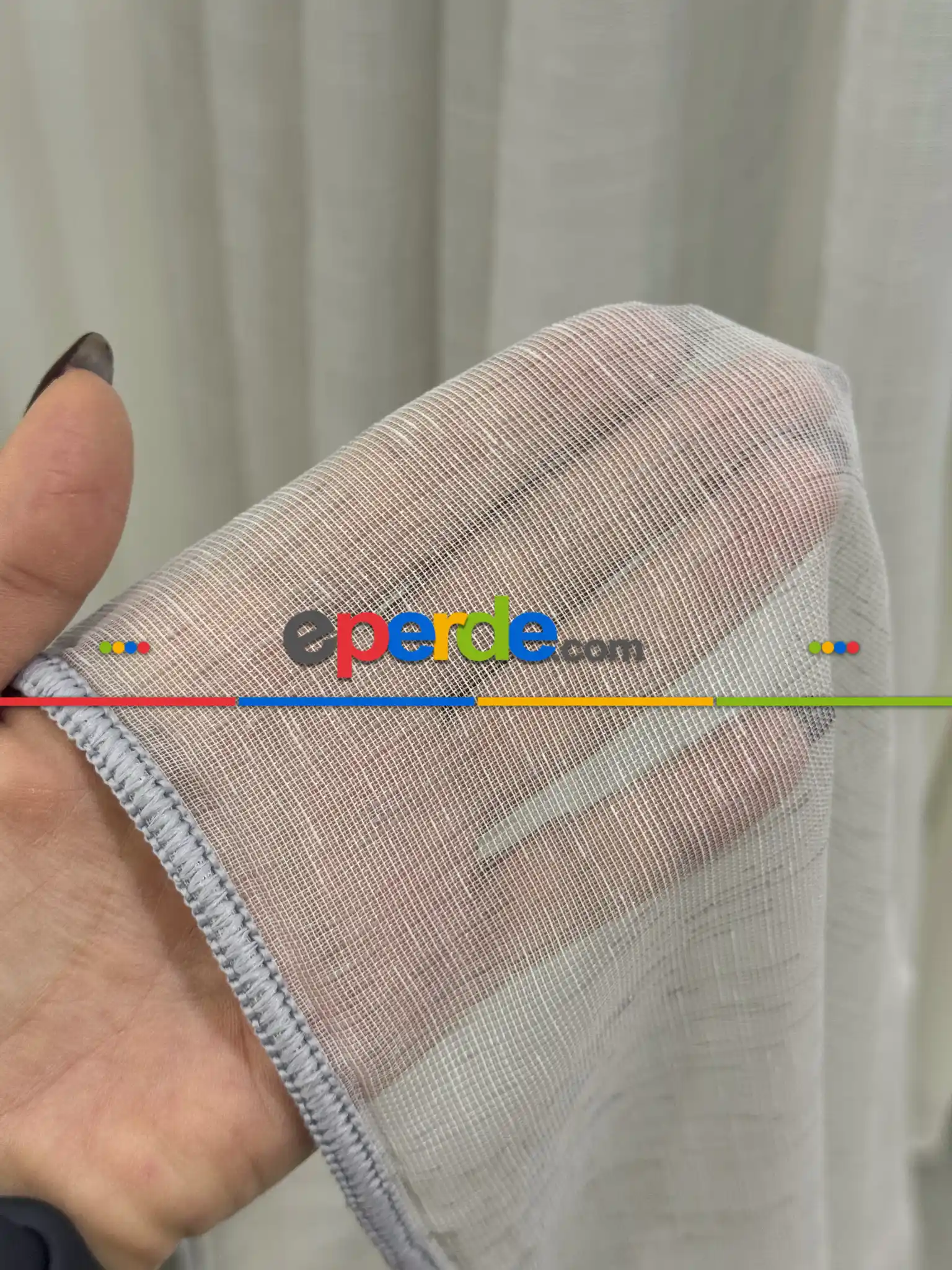 Salon - Açık Gri Keten Tül Perde, Premium Seri, Kurşunlu Tül