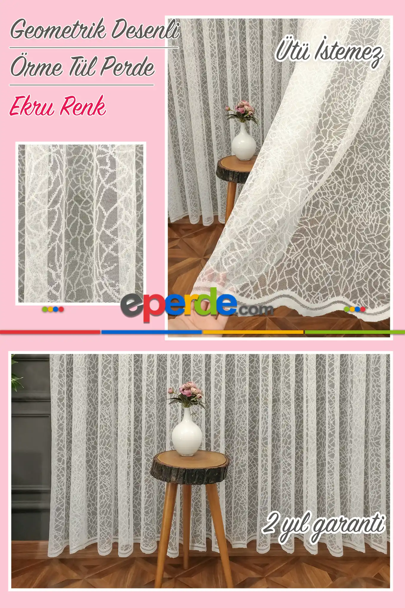 Salon Spor Desen Fransız Dantel Tül Perde 562- Ekru