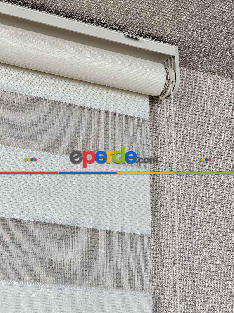 Mutfak Krem Dar Sık Pliseli Zebra Perde, Standart Metal Kasalı Yüksek Kalite Kornişe Kolay Montaj Seçenekli