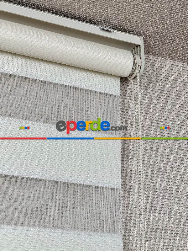 Salon Krem Dar Sık Pliseli Zebra Perde, Standart Metal Kasalı Yüksek Kalite Kornişe Kolay Montaj Seçenekli