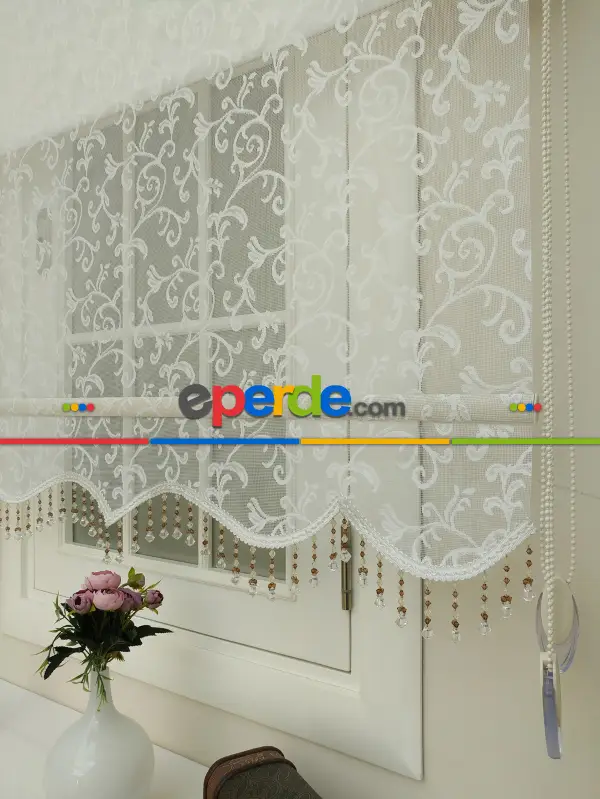 Yeni Sezon!! Çiftli Sistem Tül Stor Perde Ve Stor Perde- Şal Desen Ekru