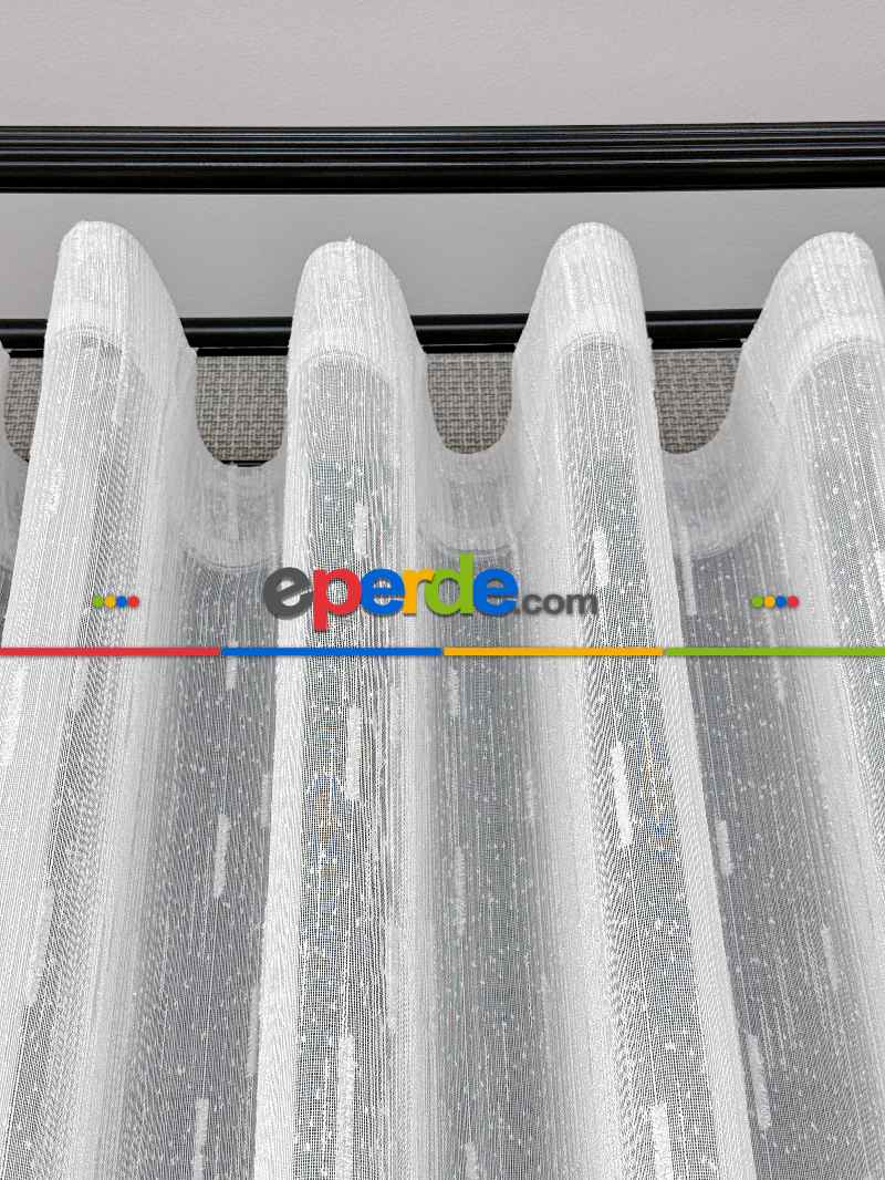 Mutfak Sakallı Şantuk Tül Perde - Gümüş Simli Ekru Zemin - Ürün Videosu Açıklamada Vardır