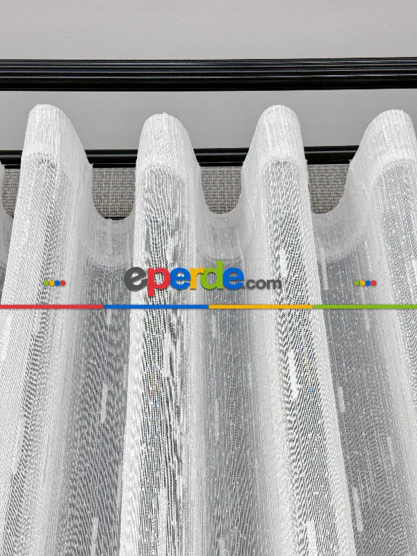 Salon Sakallı Şantuk Tül Perde - Gümüş Simli Ekru Zemin - Ürün Videosu Açıklamada Vardır