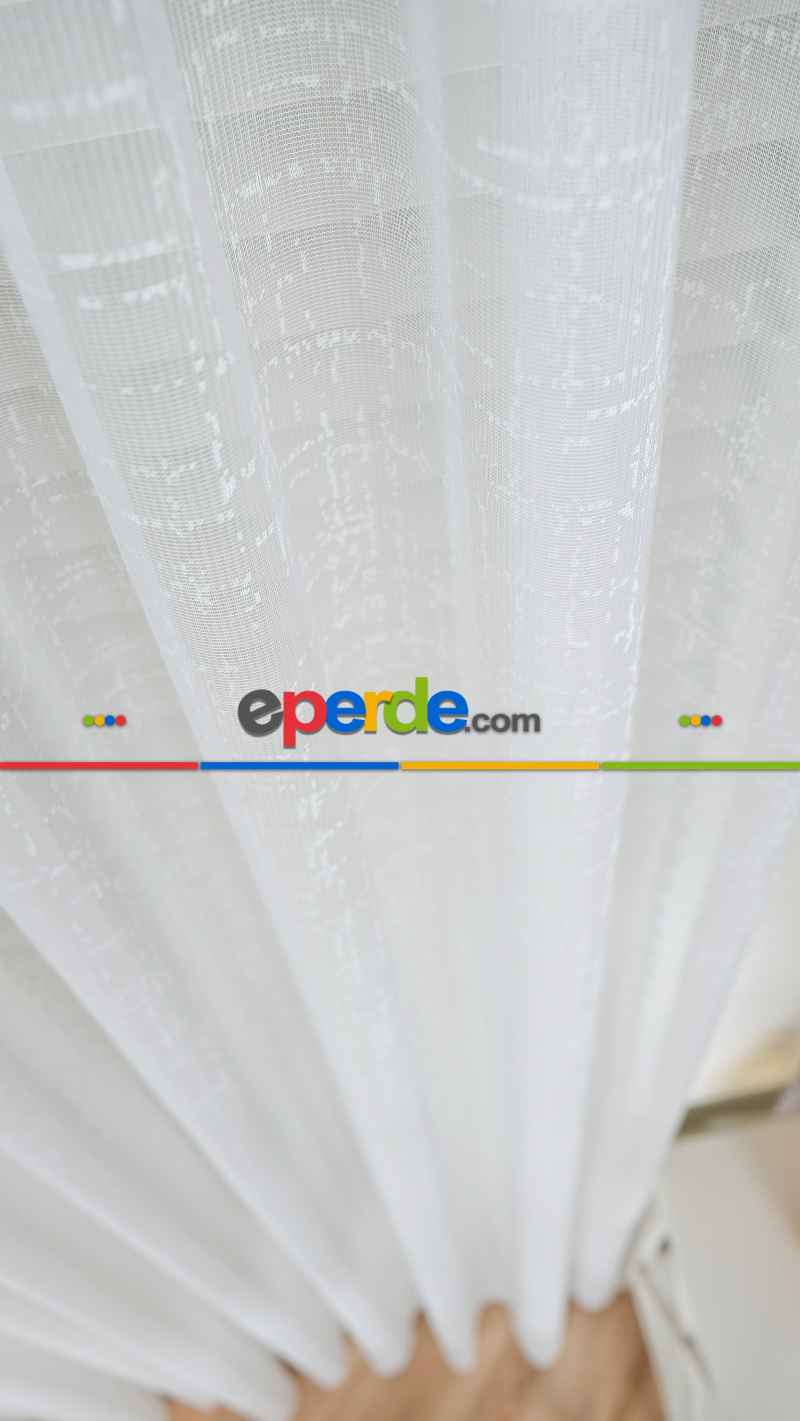 Ekru Etek Bantlı Tül Perde, Ağır Gramajlı Premium Seri