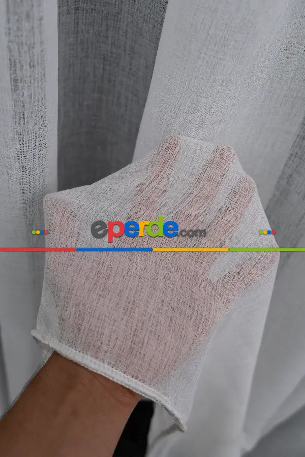 Kum Düz Tül Perde - Ekru - Kurşunlu Tül