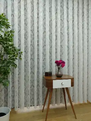 Kdk Örme Dantel Damask Desenli Tül Perde - Krem - Ekru