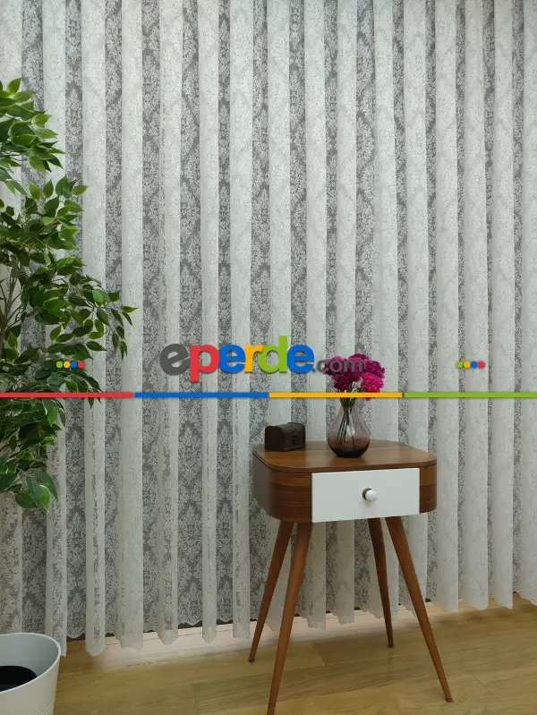 Kdk Örme Dantel Damask Desenli Tül Perde - Krem - Ekru