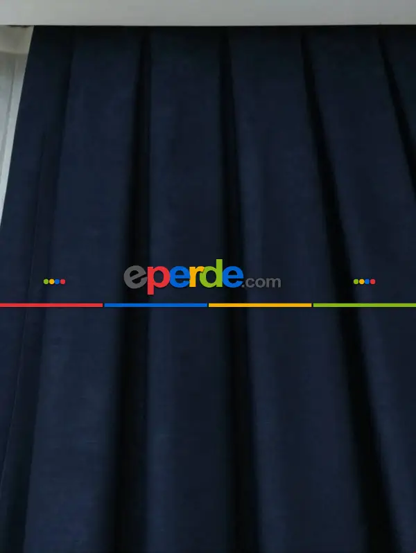 Yatak Odası - Soft Fon Perde Lacivert Kumaş Kanat Yan Perde- Lacivert