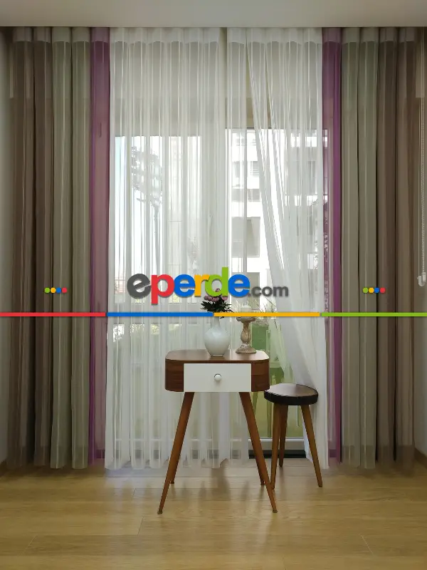 Salon - 1. Kalite Çizgili Tül Dikey Zebra Perde - Ft11 Sütlü Kahve- Ft09 Elegance- Ft21 Gül Kurusu- Ft02 Ekru- Gül Kurusu