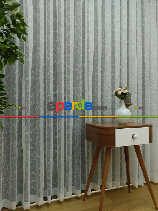 Ekru Renk Şantuk Keten Örme Tül Perde ( Etek Katlamalı )- Ekru