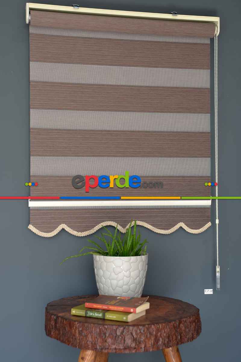 Halim Perdesan Kb-06 Koyu Kahverengi Renk Etekli Veya Eteksiz Karartma Zebra Stor Perde